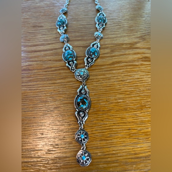 New Western Turquoise Bohemian Southwestern Cowgirl Turquoise Long Necklace - Picture 9 of 10